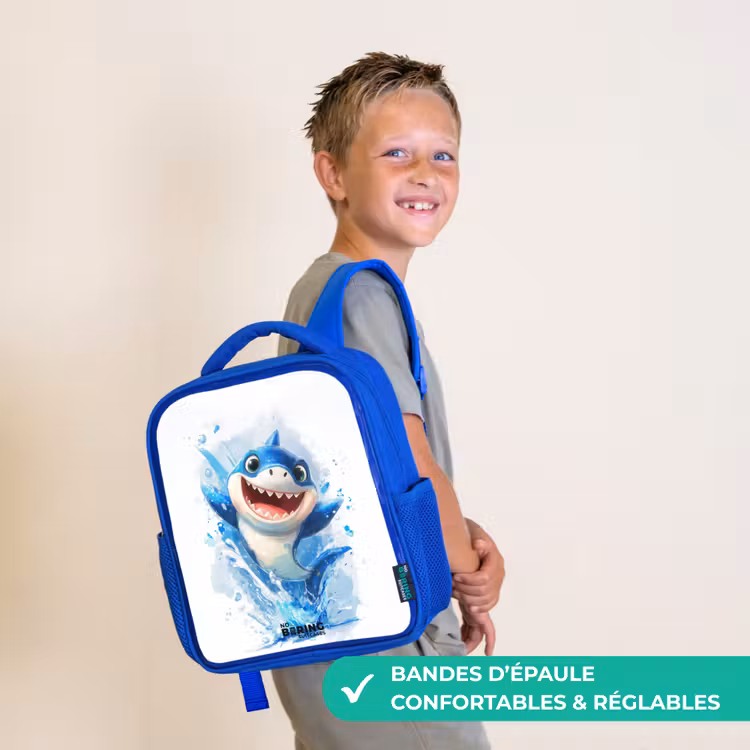 Sac à dos enfant avec nom - Bleu - Requin - Dents - Eau — 4