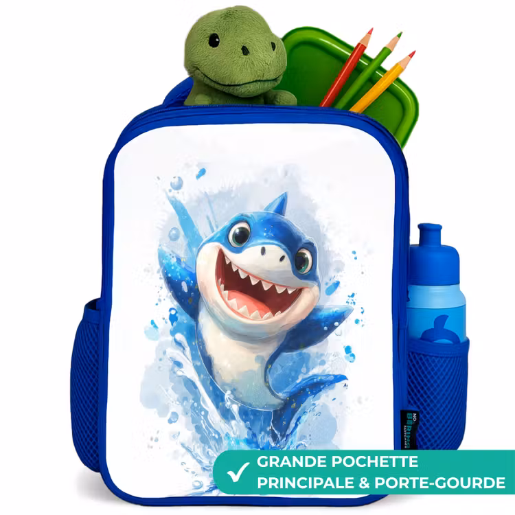 Sac à dos enfant avec nom - Bleu - Requin - Dents - Eau — 5