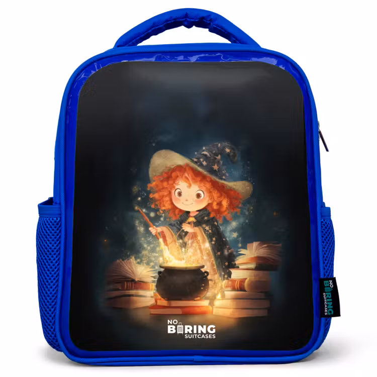 Sac à dos enfant avec nom - Bleu - Sorcière avec potion étincelante — 1