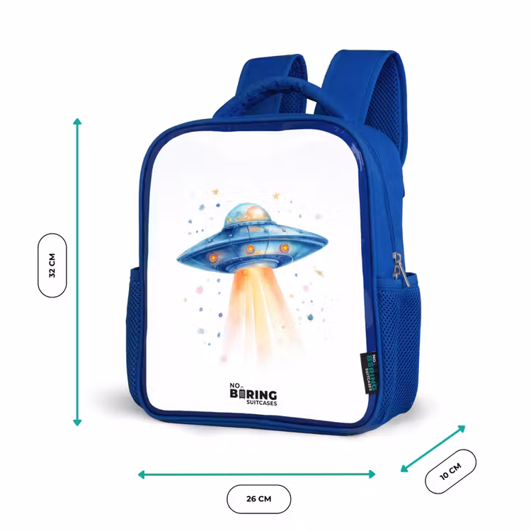 Sac à dos enfant avec nom - Bleu - Vaisseau spatial bleu avec faisceau lumineux — 6