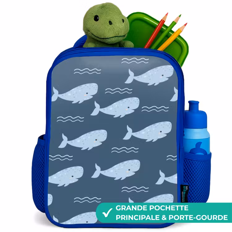 Sac à dos enfant - Bleu - Baleine avec motifs de vagues bleu — 5