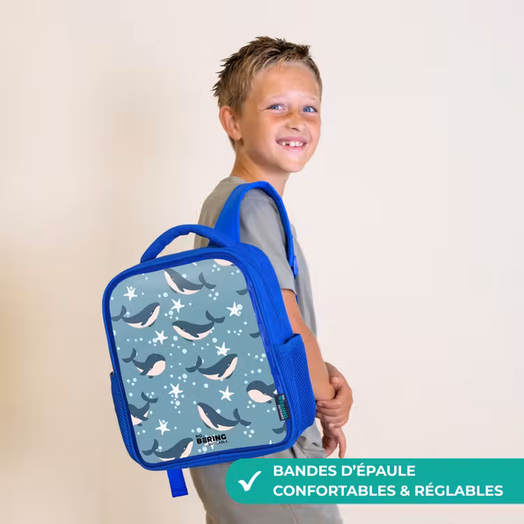 Sac à dos enfant - Bleu - Baleines avec motif d'étoile de mer bleu — 4