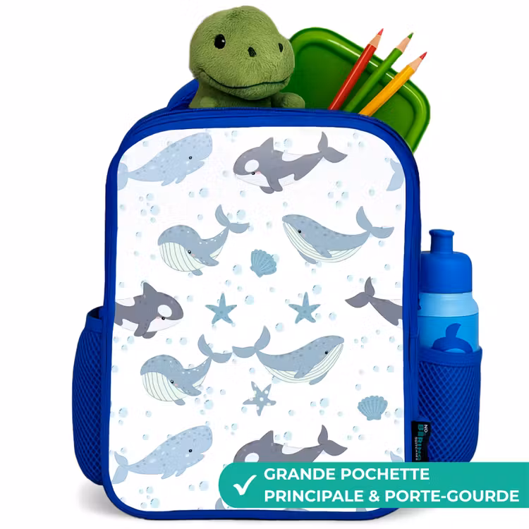 Sac à dos enfant - Bleu - Motif de baleine avec coquillages bleus — 5