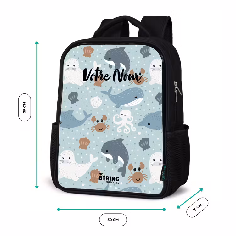 Sac à dos enfant - Noir - Motif d'animaux marins colorés — 8