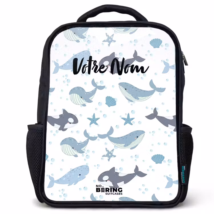 Sac à dos enfant - Noir - Motif de baleine avec coquillages bleus — 1