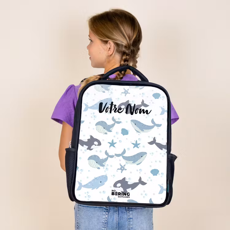 Sac à dos enfant - Noir - Motif de baleine avec coquillages bleus — 4