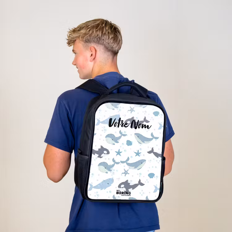 Sac à dos enfant - Noir - Motif de baleine avec coquillages bleus — 5