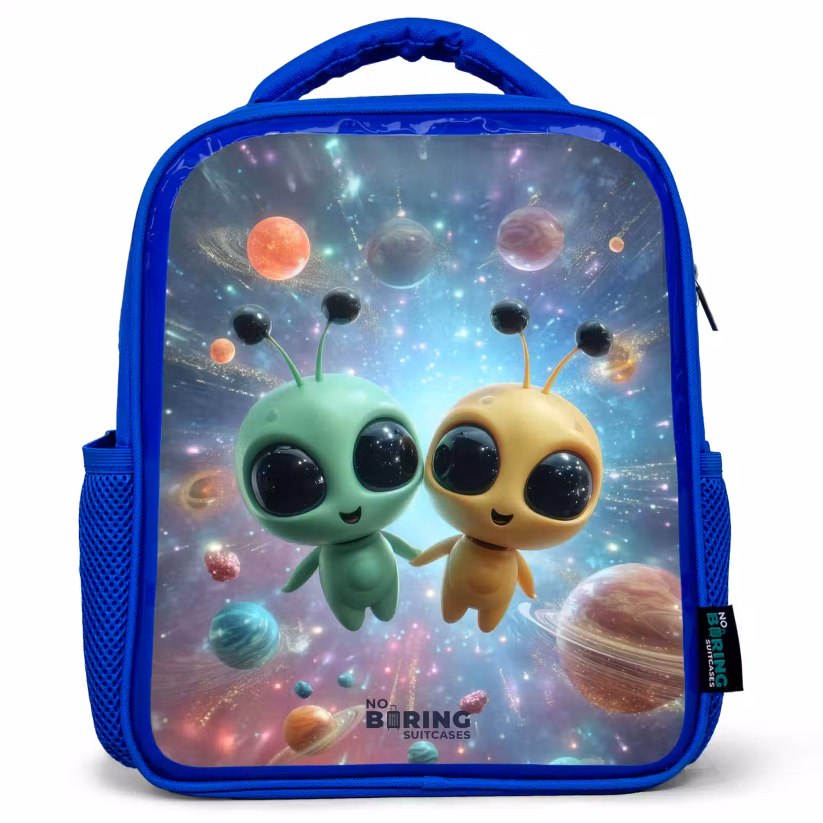 Sac à dos enfant avec nom - Bleu - Joyeux amis extraterrestres — 1