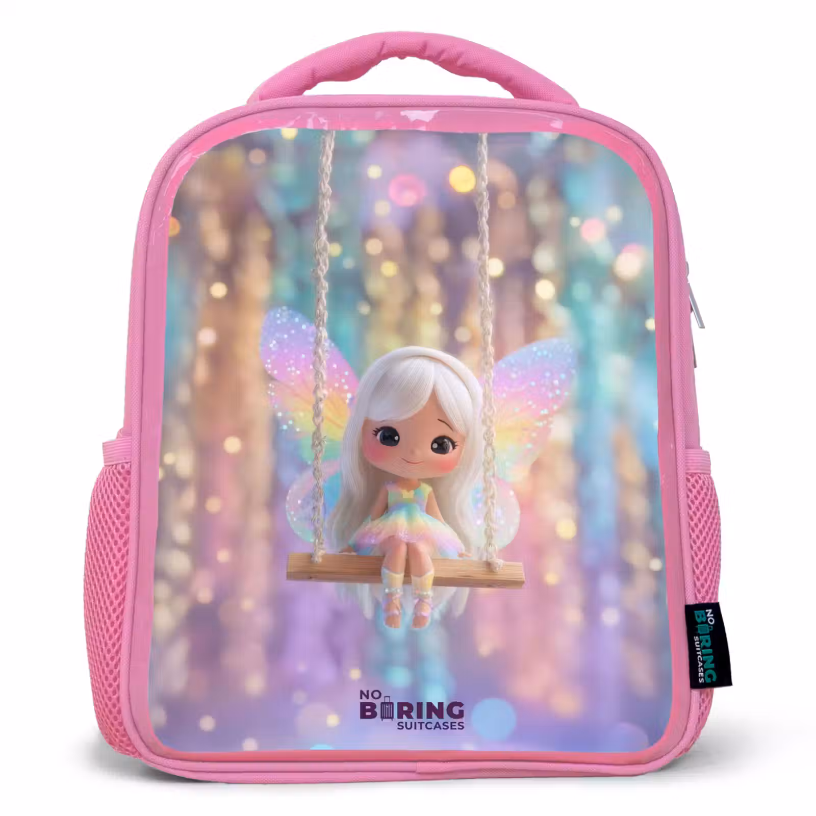 Sac à dos enfant avec nom - Rose - Fée - Elfe - Arc-en-ciel — 1