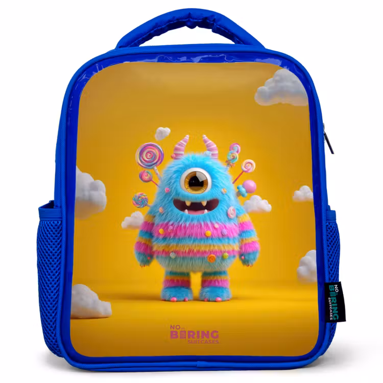 Sac à dos enfant avec nom - Bleu - Bonbons - Monstre - Arc-en-ciel — 1