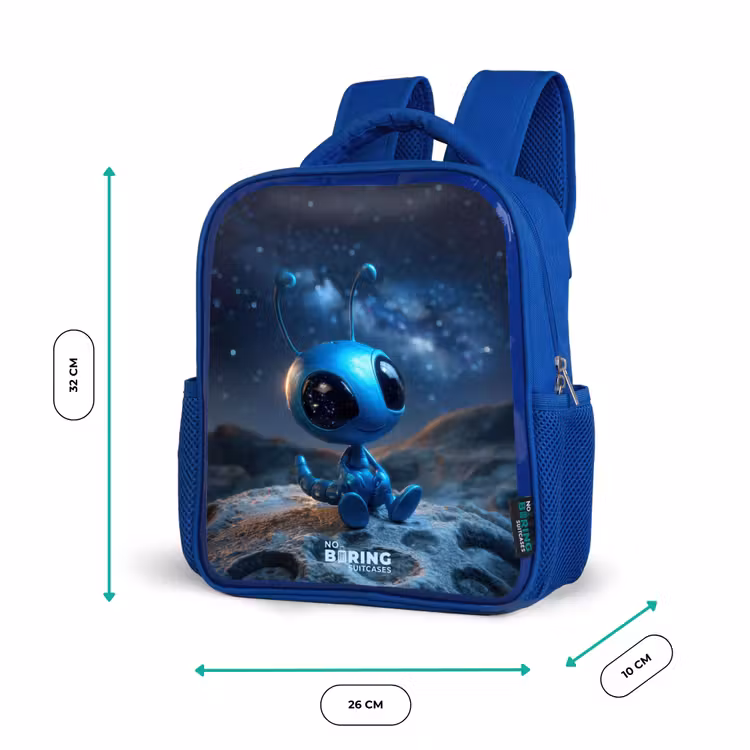 Sac à dos enfant avec nom - Bleu - Créature extraterrestre bleue sous un ciel étoilé — 6