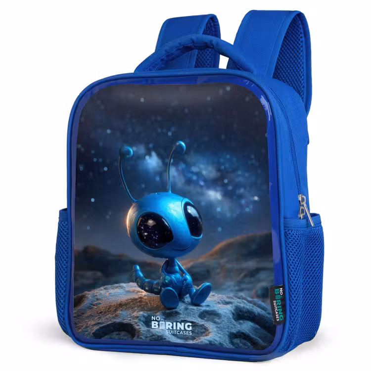 Sac à dos enfant avec nom - Bleu - Créature extraterrestre bleue sous un ciel étoilé — 7