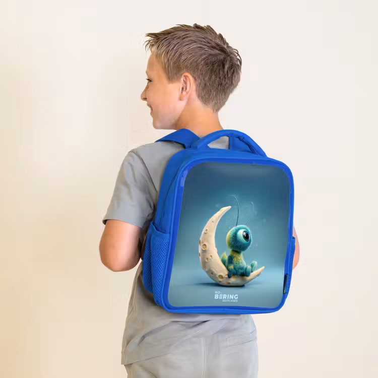 Sac à dos enfant avec nom - Bleu - Créature rêveuse sur la lune — 2