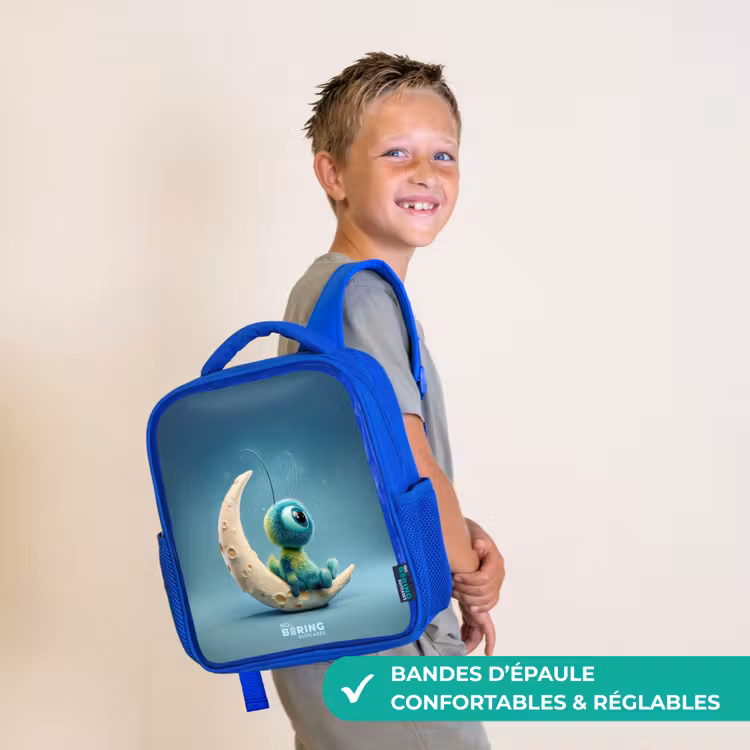 Sac à dos enfant avec nom - Bleu - Créature rêveuse sur la lune — 4