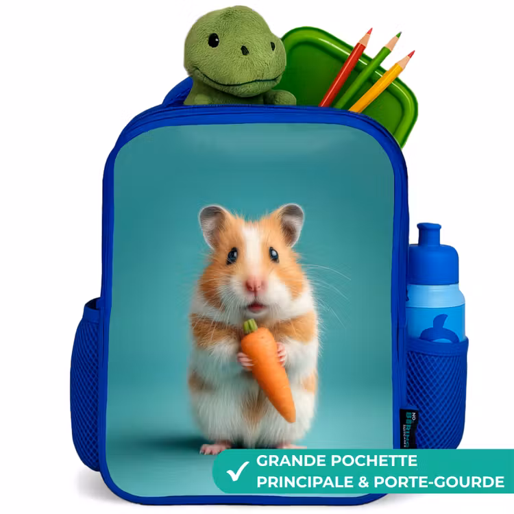 Sac à dos enfant avec nom - Bleu - Hamster - Carotte - Animal — 5