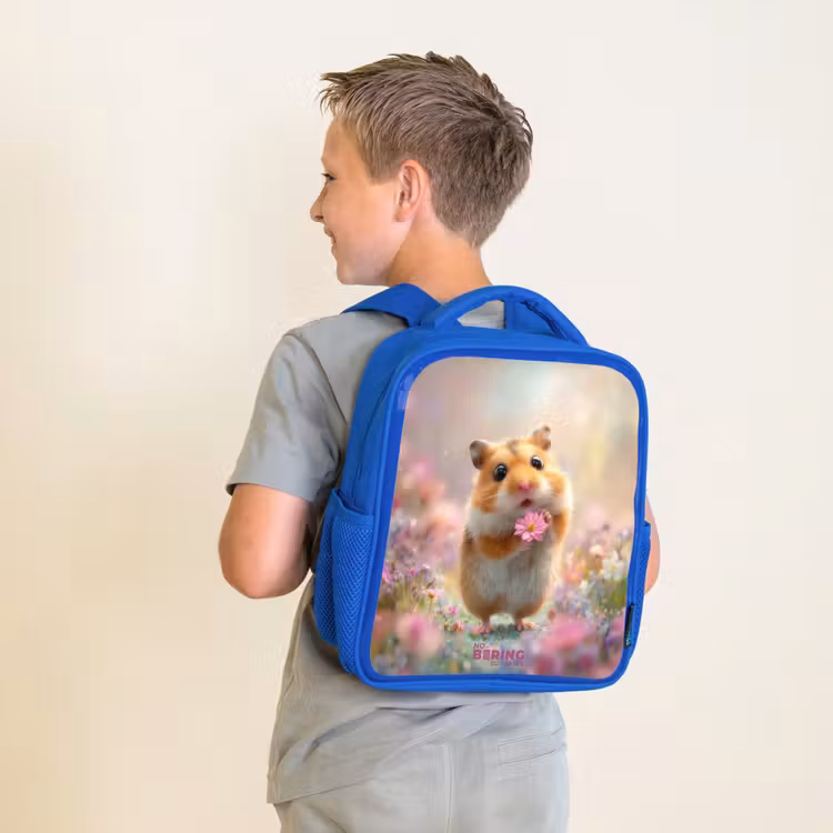 Sac à dos enfant avec nom - Bleu - Hamster - Fleur - Nature - Animal — 2