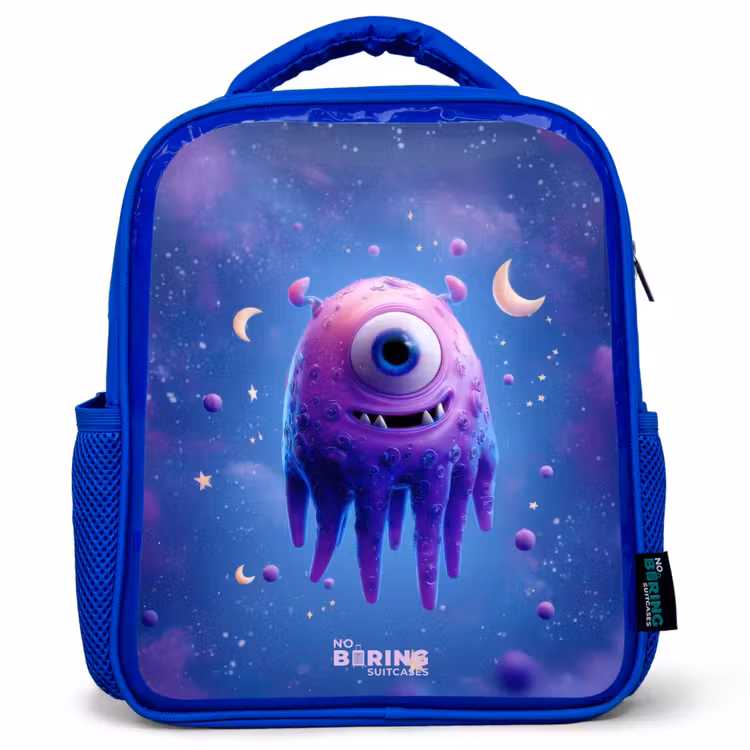 Sac à dos enfant avec nom - Bleu - Joyeuse paire d'yeux dans l'espace — 1