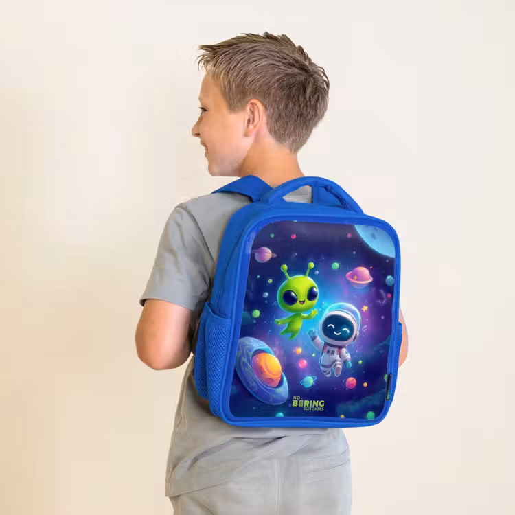 Sac à dos enfant avec nom - Bleu - Joyeuse rencontre dans l'espace — 2