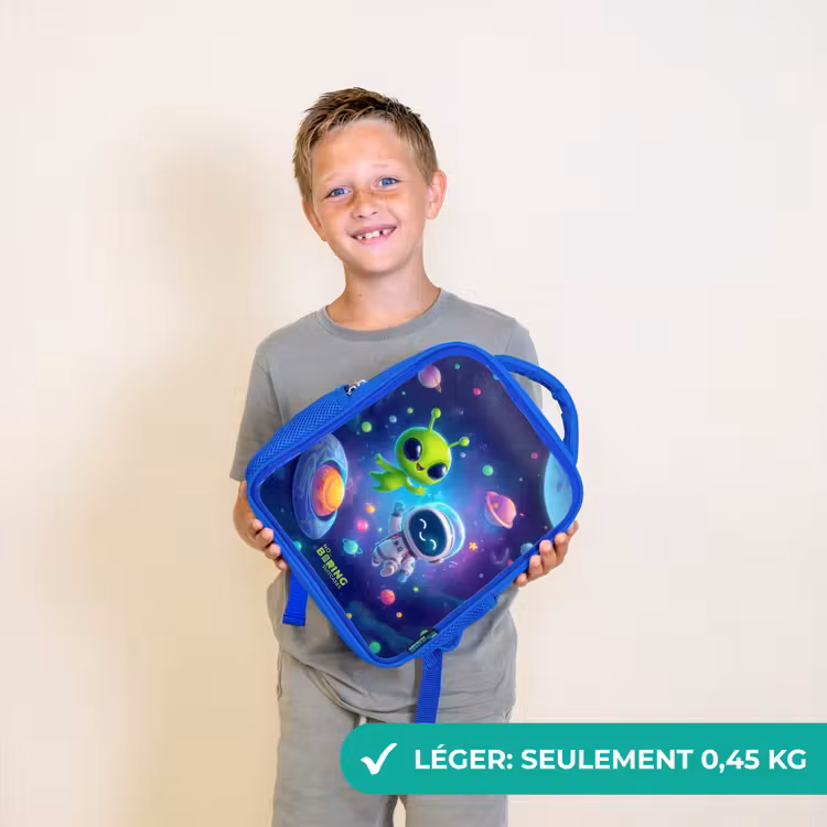 Sac à dos enfant avec nom - Bleu - Joyeuse rencontre dans l'espace — 3