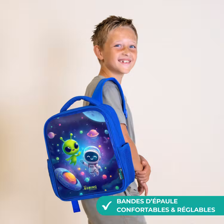 Sac à dos enfant avec nom - Bleu - Joyeuse rencontre dans l'espace — 4