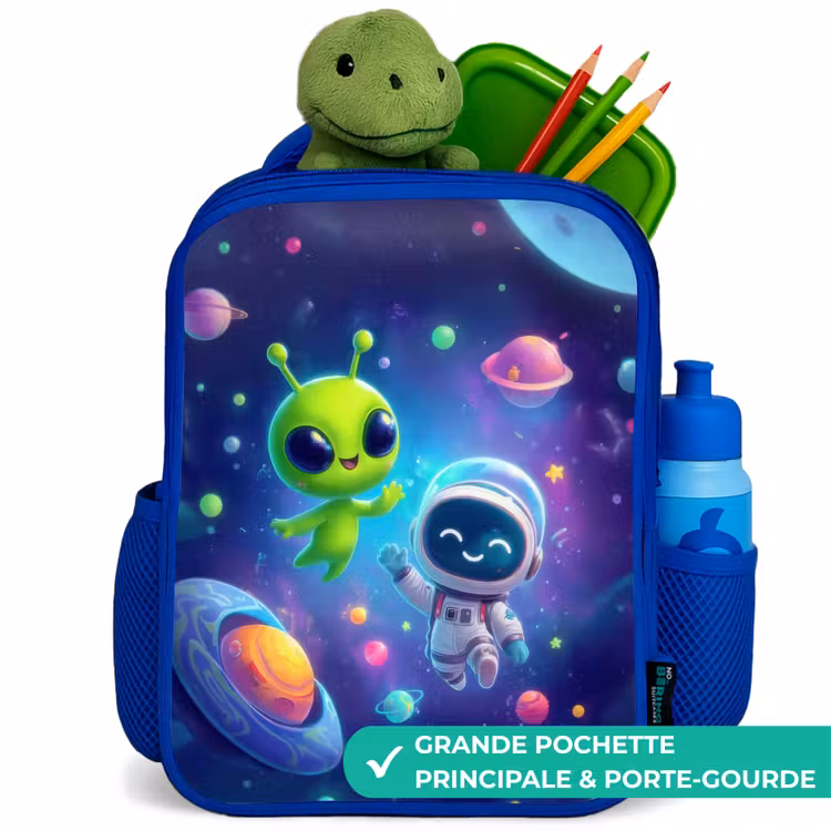 Sac à dos enfant avec nom - Bleu - Joyeuse rencontre dans l'espace — 5