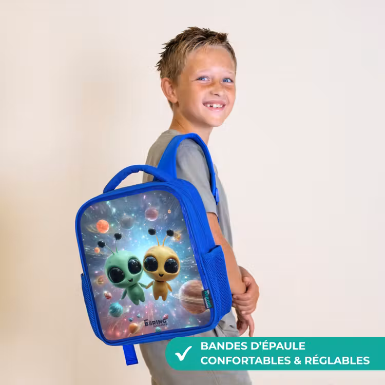 Sac à dos enfant avec nom - Bleu - Joyeux amis extraterrestres — 4