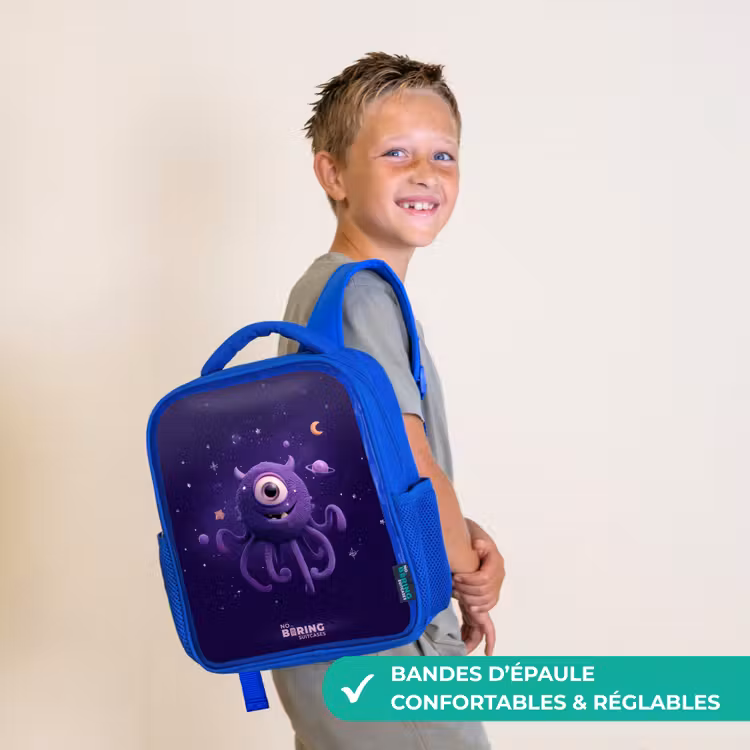 Sac à dos enfant avec nom - Bleu - Monstre cosmique à tentacules — 4