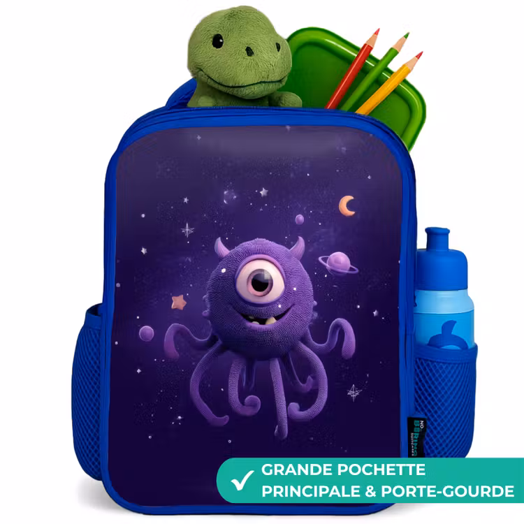 Sac à dos enfant avec nom - Bleu - Monstre cosmique à tentacules — 5