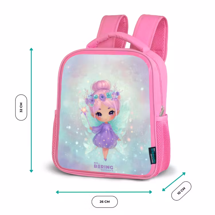 Sac à dos enfant avec nom - Rose - Fée des fleurs en pastel brillant — 3