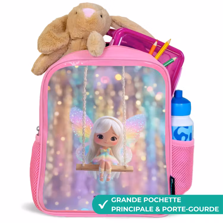 Sac à dos enfant avec nom - Rose - Fée - Elfe - Arc-en-ciel — 2