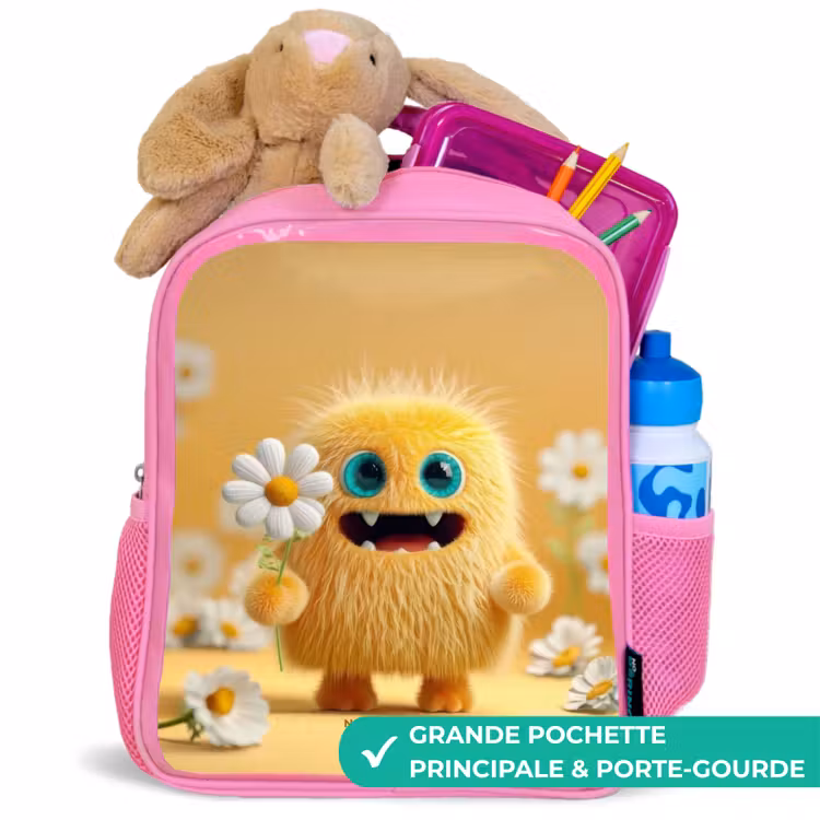 Sac à dos enfant avec nom - Rose - Monstre - Créature - Fleur - Jaune — 2