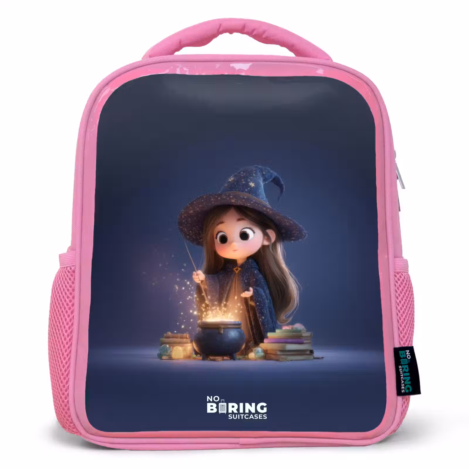Sac à dos enfant avec nom - Rose - Fille enchanteresse avec chaudron — 1