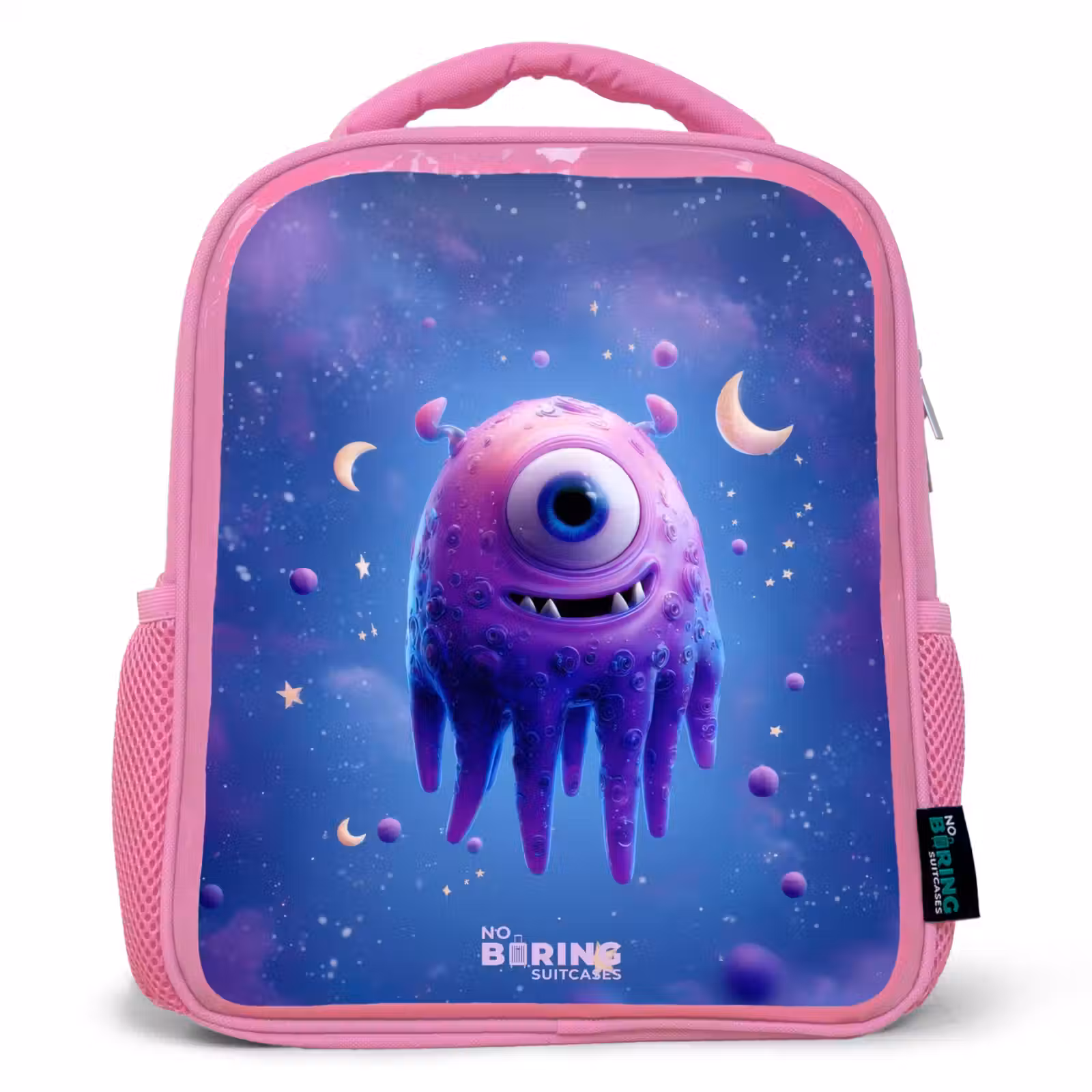 Sac à dos enfant avec nom - Rose - Joyeuse paire d'yeux dans l'espace — 1