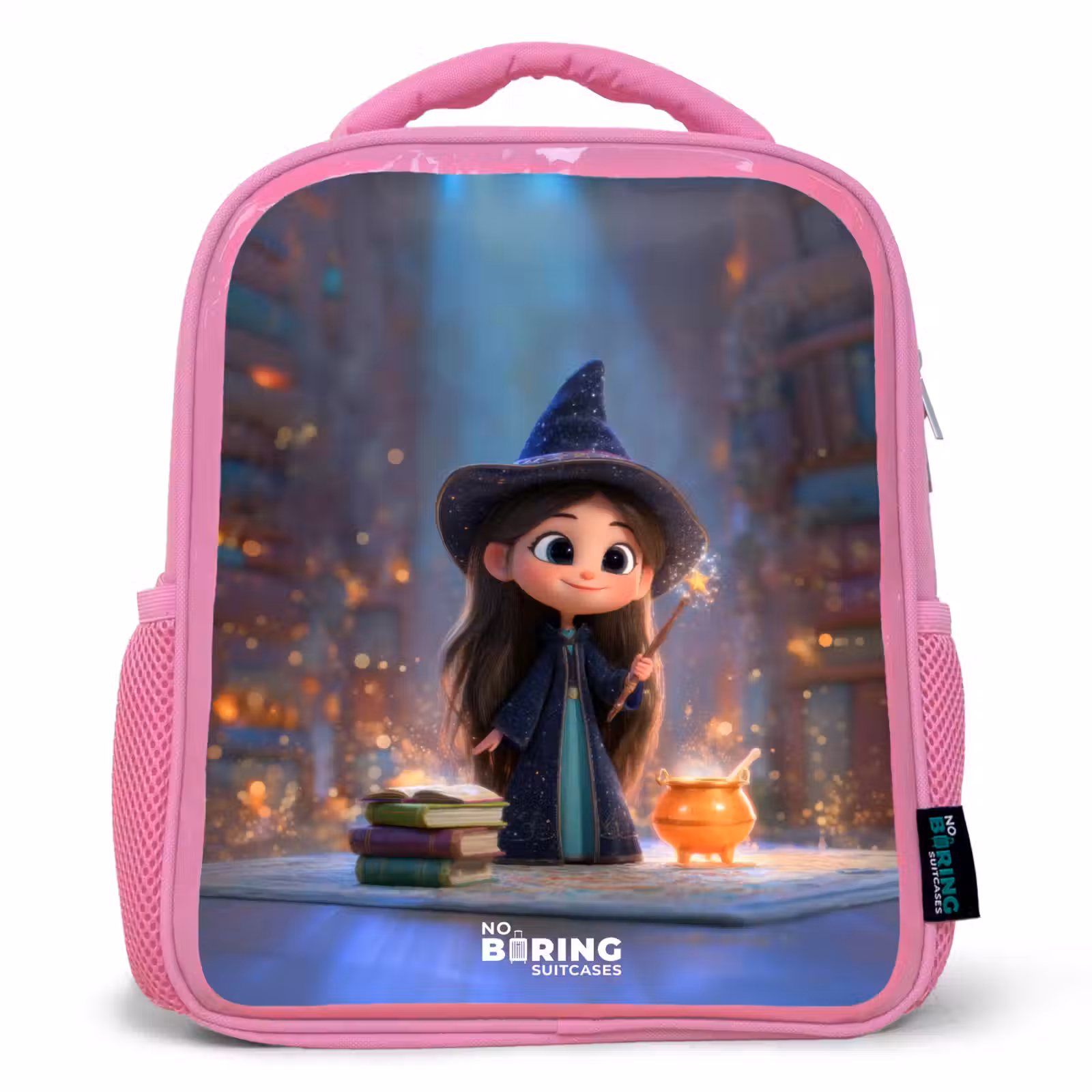 Sac à dos enfant avec nom - Rose - Petite enchanteresse dans la bibliothèque — 1