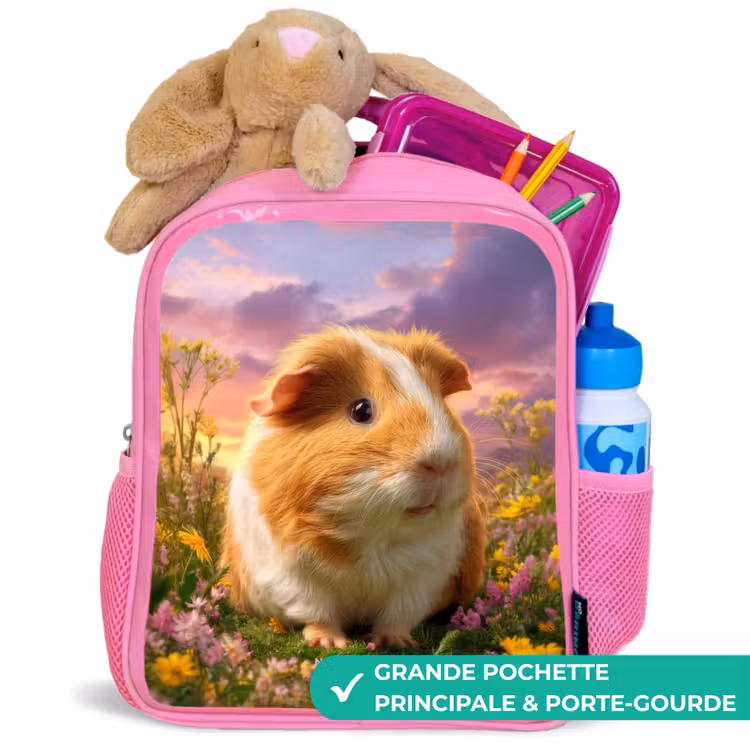 Sac à dos enfant avec nom - Rose - Cochon d'Inde - Nature - Animal — 2
