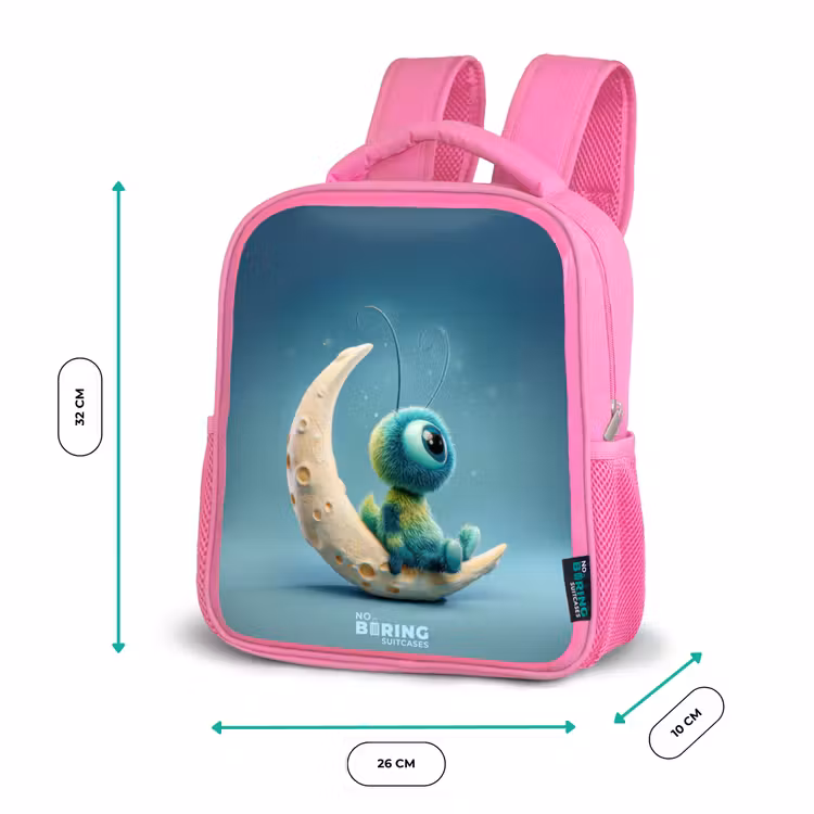 Sac à dos enfant avec nom - Rose - Créature rêveuse sur la lune — 3