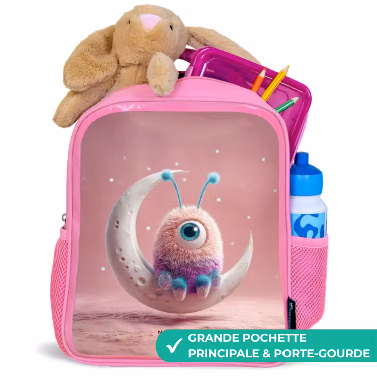 Sac à dos enfant avec nom - Rose - Fauteuil à bascule avec Fluffy Weasel — 2
