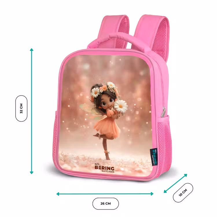 Sac à dos enfant avec nom - Rose - Fée avec marguerites — 3