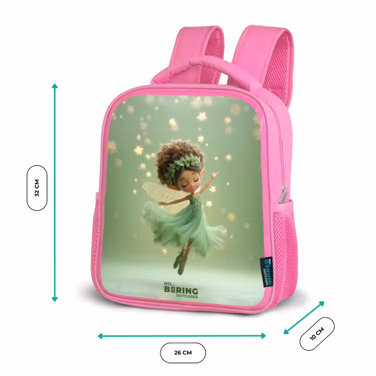 Sac à dos enfant avec nom - Rose - Fée dansante dans la lumière verte — 3
