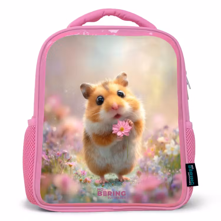 Sac à dos enfant avec nom - Rose - Hamster - Fleur - Nature - Animal — 1