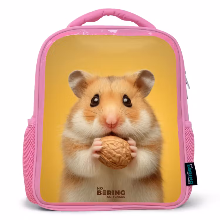 Sac à dos enfant avec nom - Rose - Hamster - Noyer - Animal — 1
