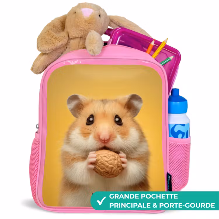 Sac à dos enfant avec nom - Rose - Hamster - Noyer - Animal — 2