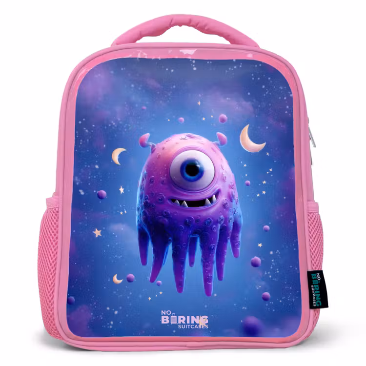 Sac à dos enfant avec nom - Rose - Joyeuse paire d'yeux dans l'espace — 1