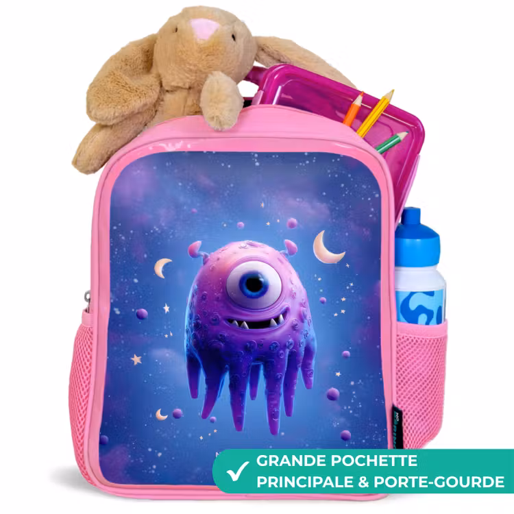 Sac à dos enfant avec nom - Rose - Joyeuse paire d'yeux dans l'espace — 2
