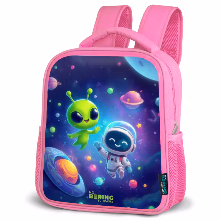 Sac à dos enfant avec nom - Rose - Joyeuse rencontre dans l'espace — 4