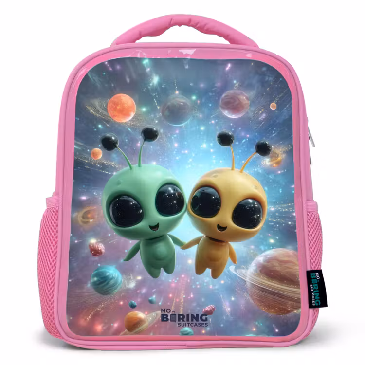 Sac à dos enfant avec nom - Rose - Joyeux amis extraterrestres — 1