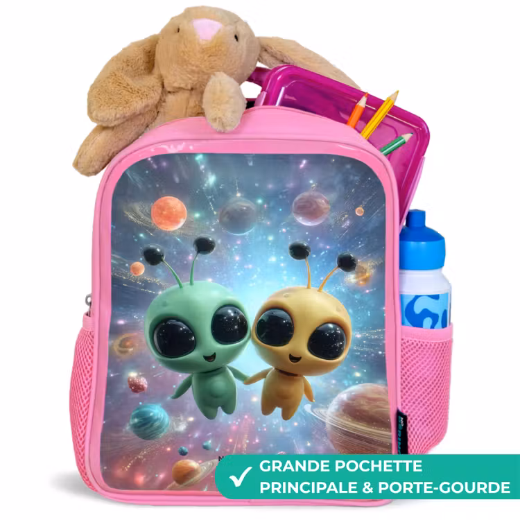 Sac à dos enfant avec nom - Rose - Joyeux amis extraterrestres — 2