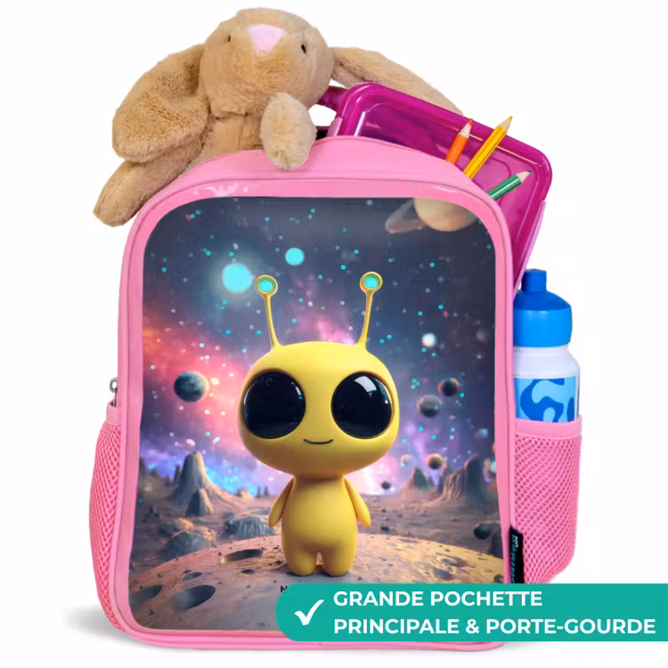 Sac à dos enfant avec nom - Rose - Joyeux petit alien — 2