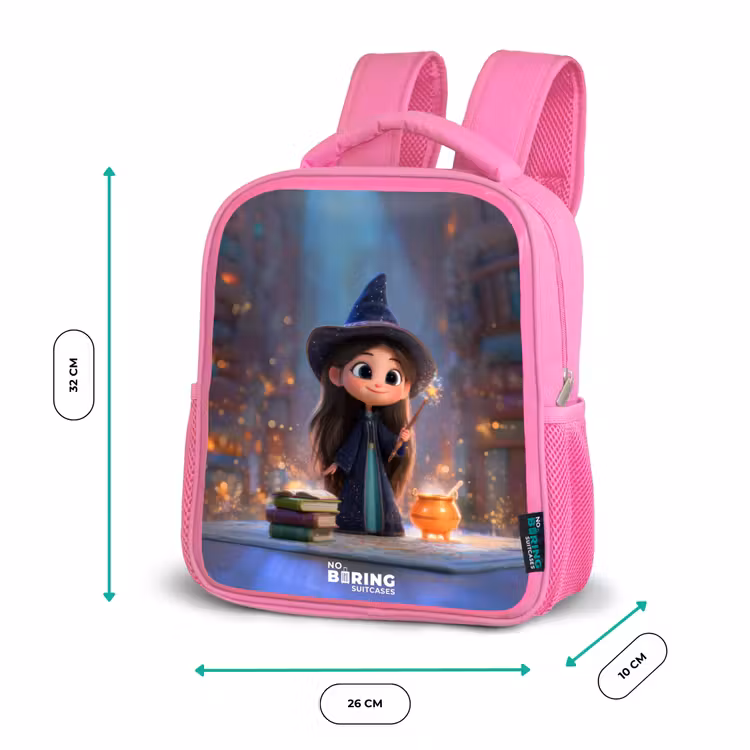 Sac à dos enfant avec nom - Rose - Petite enchanteresse dans la bibliothèque — 3