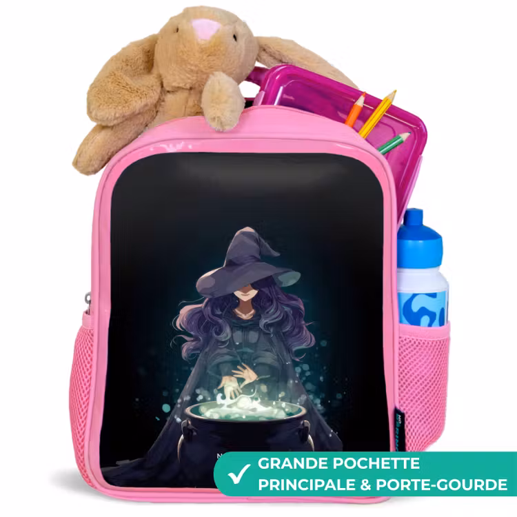 Sac à dos enfant avec nom - Rose - Sorcière - Chaudron - Magie — 2